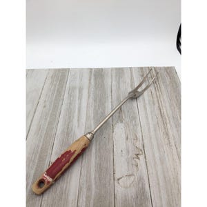Vintage EKCO Halo Solid Meat Utility Fork Wood Handle 12 3/4&quot;