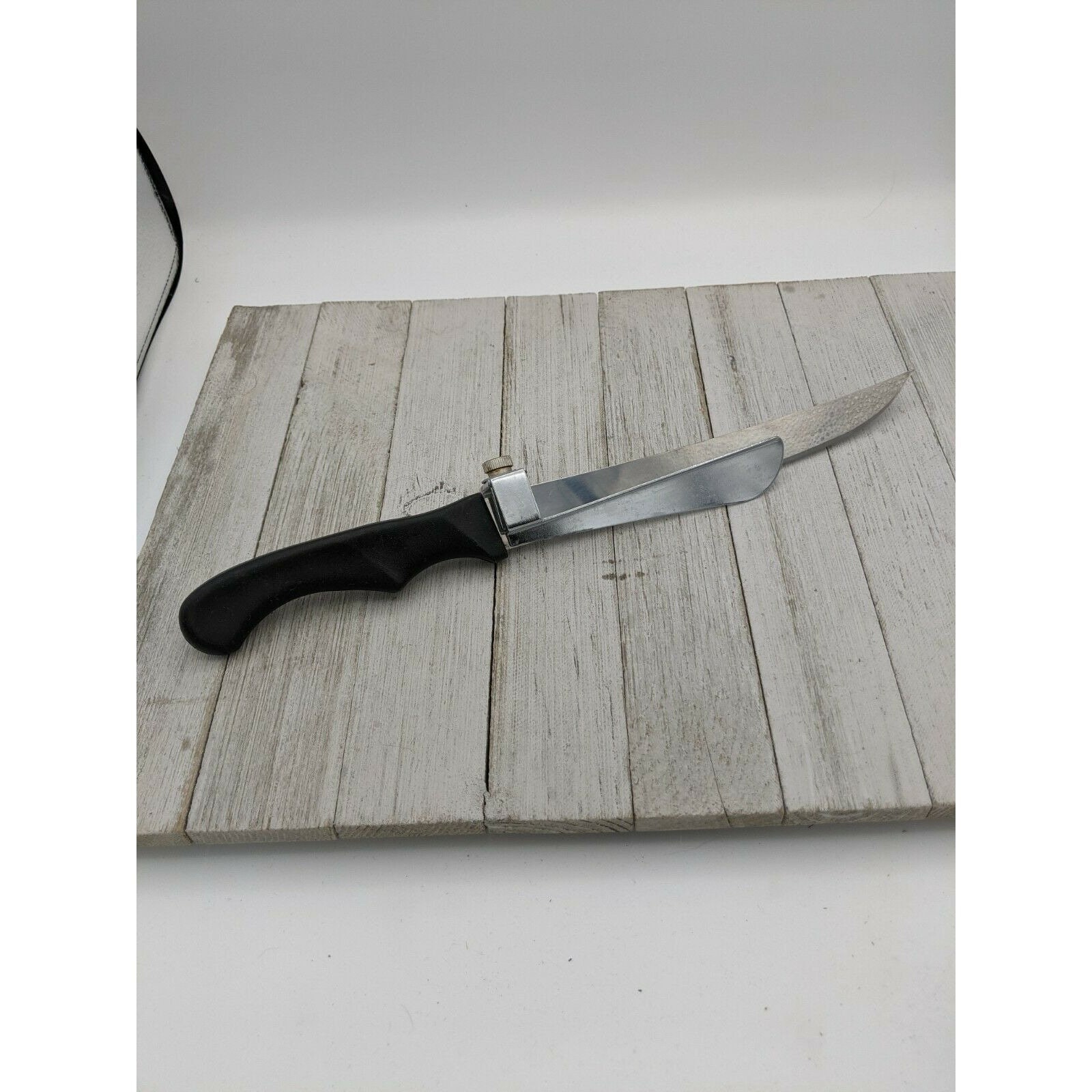 Vintage ROYALE MEAT SLICING KNIFE With Adjustable Guide Stainless Black  Handle