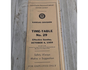 Used Union Pacific Railroad Eastern District Kansas Division Time-Table No. 29