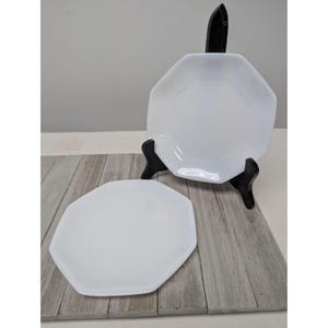 Set of 2 Arcoroc France Octime White Glass Octagon Salad Plates 7 1/4&quot;