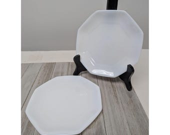 Set of 2 Arcoroc France Octime White Glass Octagon Salad Plates 7 1/4"