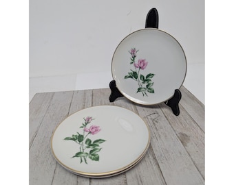 Juego de 3 platos de postre Youngsware YOU1 Embassy Fine China con borde dorado y diseño de rosas, 6 1/2 pulgadas.