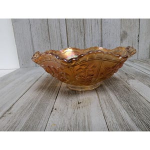 Imperial Glass Open Rose Marigold Carnival Glass Footed Bowl 5-1/2&quot; Wide