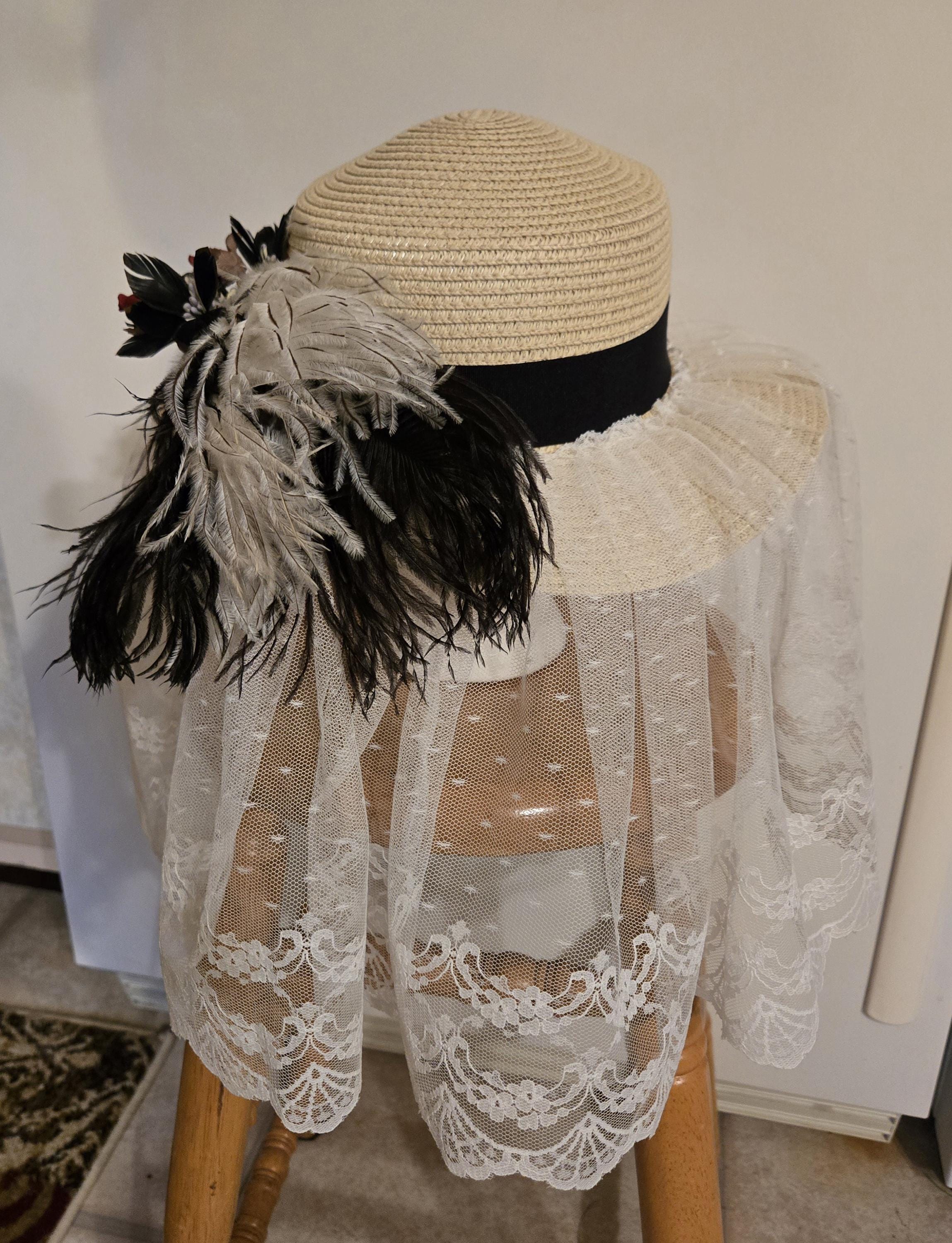 Veiled Hat With Red Roses, Black/white Ostrich Feathers - Etsy