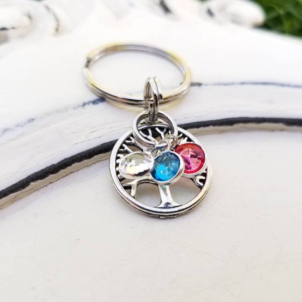 Family tree keychain, birthstone keychain, gift for mothers, gift for parents, gifts for grandparents