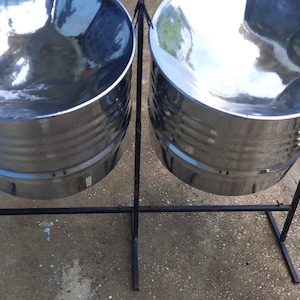 Double Guitar Steel Drum Pro Package with High Gloss Chrome + Stands