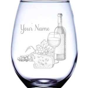 Engraved Personalized Wine Motif Wine Glass Your Name and/or Message etc