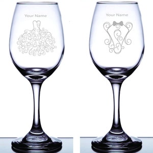 Pair Engraved Personalized Bride and Groom Wine Glass Your Name and/or Message etc