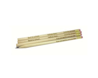 Set of 10 Engraved Natural Wood Pencils
