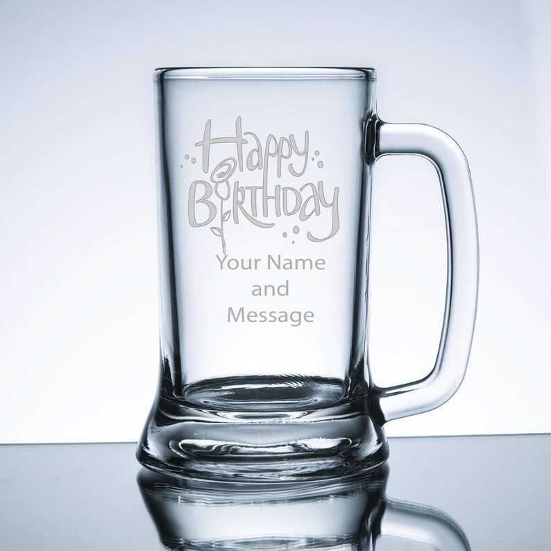 Engraved Personalized Beer Mug With Birthday Design and Your Name And