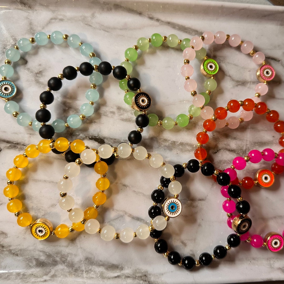 Evil Eye Gold Bead Bracelet