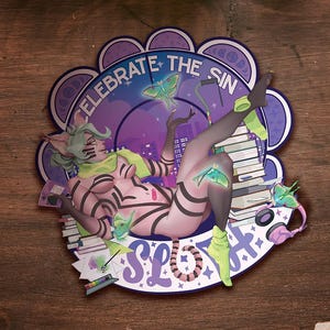 Luiaard - vier de zonde vinyl gestanste sticker - zeven hoofdzonden, zondigen, satanisch, hekserij, heks, demon, duivel, demonisch, kwaadaardig, zondig