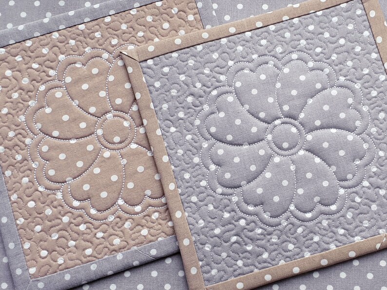 Trapunto Flower Quilt block Stipple Machine embroidery design Etsy