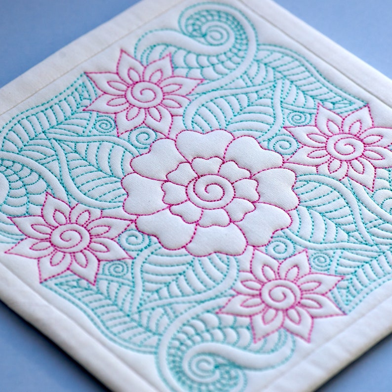 Quilting Block Trapunto Machine Embroidery Design Flowers and Etsy