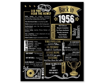 Back in 1956 Gold Poster /  Printable / 68th Birthday Party Decoration For Men or Women / 68th Birthday Card / Vintage Table Decor