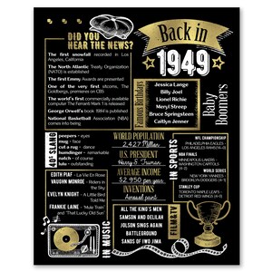 Back in 1949 Gold Poster / Printable / 75th Birthday Party Decoration ...