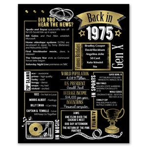 Back in 1975 Gold Poster / Printable / 49th Birthday Party Decoration ...