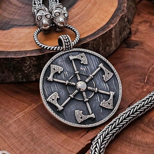 Sterling Silver Viking Shield Pendant: Handcrafted Axe Necklace