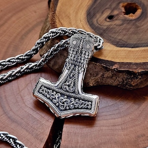 Sterling Silver Thor Hammer Necklace: Bredsatra Mjolnir Pendant