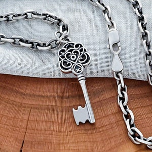 Handmade Sterling Silver Key Pendant: Elegant Key Charm Necklace