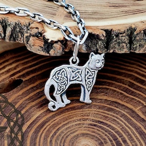 Handmade Sterling Silver Women Celtic Cat Pendant Necklace