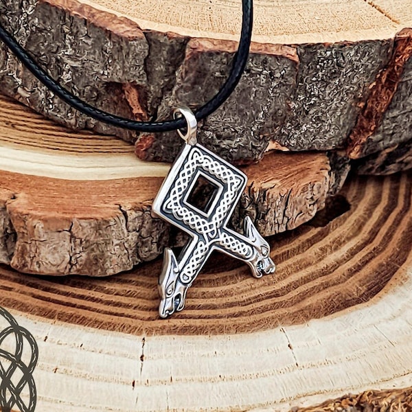 Rune Othala Pendant, Rune Odal Pendant, Viking Pendant, Sterling Silver Rune Necklace, Wolf Viking Rune Pendant, Viking Jewelry