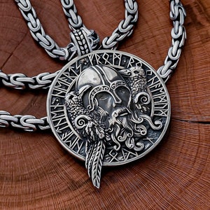 Odin with ravens pendant. Sterling silver Odin necklace. Handcrafted viking pendant viking jewelry.