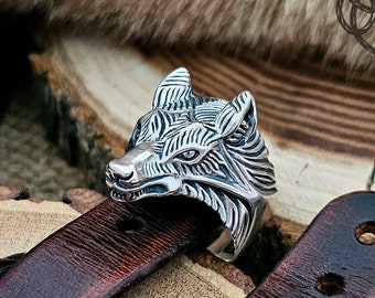 Lupo FaithHeart - Testa Di Lupo In Acciaio, Misure US7-14 Anello Vichingo - Foto 2