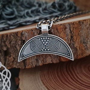 Sterling Silver Viking Lunula Pendant Necklace: Women&#39;s Amulet Jewelry