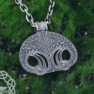 Sterling Silver Viking Raven Lunula Pendant
