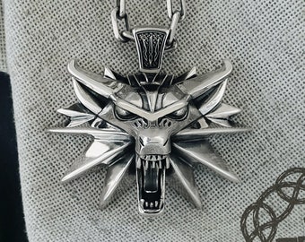 Wolf School Medallion, Geralt Medallion, Wolf Pendant, Sterling Silver Witcher Pendant, Wolf School Necklace, Witcher Medallion