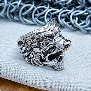 Sterling Silver Wolf Skull Ring: Handmade Viking Ulfhednar Jewelry