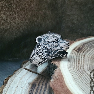 Bear Ring, Sterling Silver Bear Ring, Bear Head Ring, Animal Jewelry, Animal Ring, Biker Ring