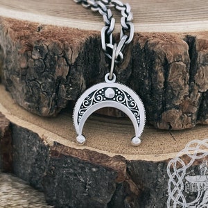 Handmade Sterling Silver Viking Lunula Pendant Necklace