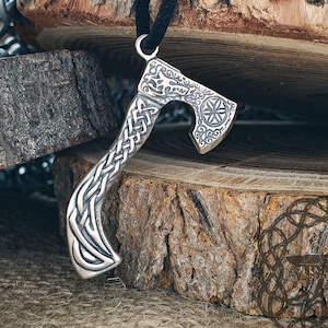Sterling Silver Viking Axe Pendant: Wolf & Braided Ornament