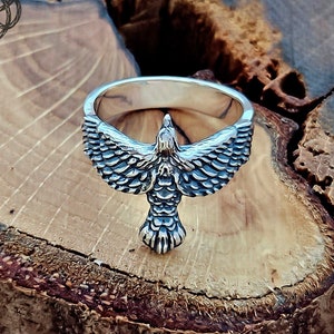 Handmade Sterling Silver Eagle Wing Ring: Animal Jewelry