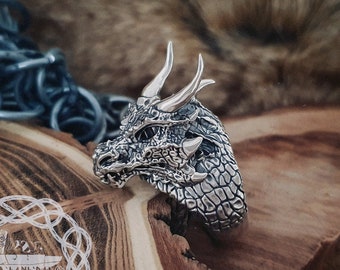 Horned Dragon Ring, Sterling Silver  Dragon Ring, Animal Jewelry, Fantasy Jewelry, Fantasy Ring, Mythology Ring