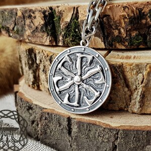 Sterling Silver Viking Shield Pendant: Norse Axe Necklace