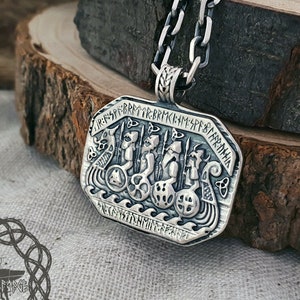 Handmade Sterling Silver Viking Longship Pendant Necklace