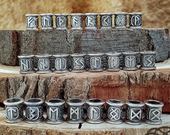 Viking Beads, Sold as pair, Viking Runes Beads, Sterling Silver Beads,  Viking Jewelry