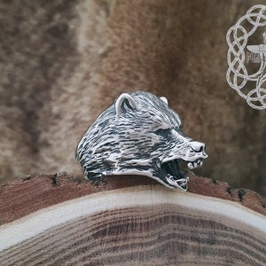Grizzly ring, Bear Ring, Sterling Silver Bear Ring, Bear Head Ring, Grizzly bear ring, Animal Jewelry, Animal Ring, Biker Ring
