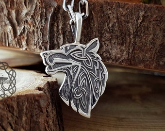 Celtic Wolf Pendant, Celtic  Necklace, Animal Necklace, Celtic Pendant, Sterling Silver Wolf, CelticJewelry