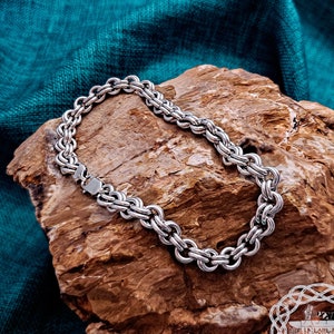 Handmade viking replica bracelet. Double-link sterling silver viking bracelet. Norse mythology gift.