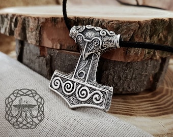 Skane Mjolnir Pendant, Skania Thor Hammer Pendant, Raven Thor Hammer, Sterling Silver Viking Pendant, Mjolnir Replica, Viking Jewelry