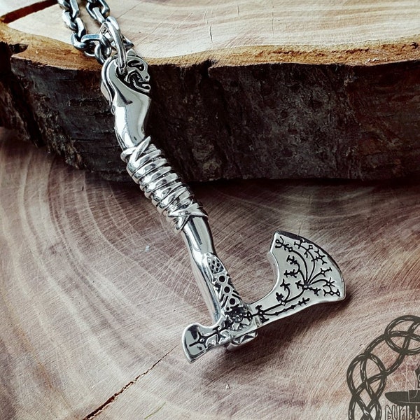 Kratos Axe Pendant, Leviathan Axe Pendant, God of War Axe Pendant, Viking Pendant, Viking Axe, Sterling Silver Axe Necklace, Viking Jewelry