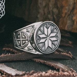 Sterling Silver Alatyr Ring: Slavic Pagan Protection Jewelry