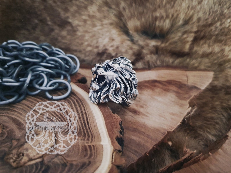 Lion Ring Sterling Silver Lion Ring Viking Animal Jewelry