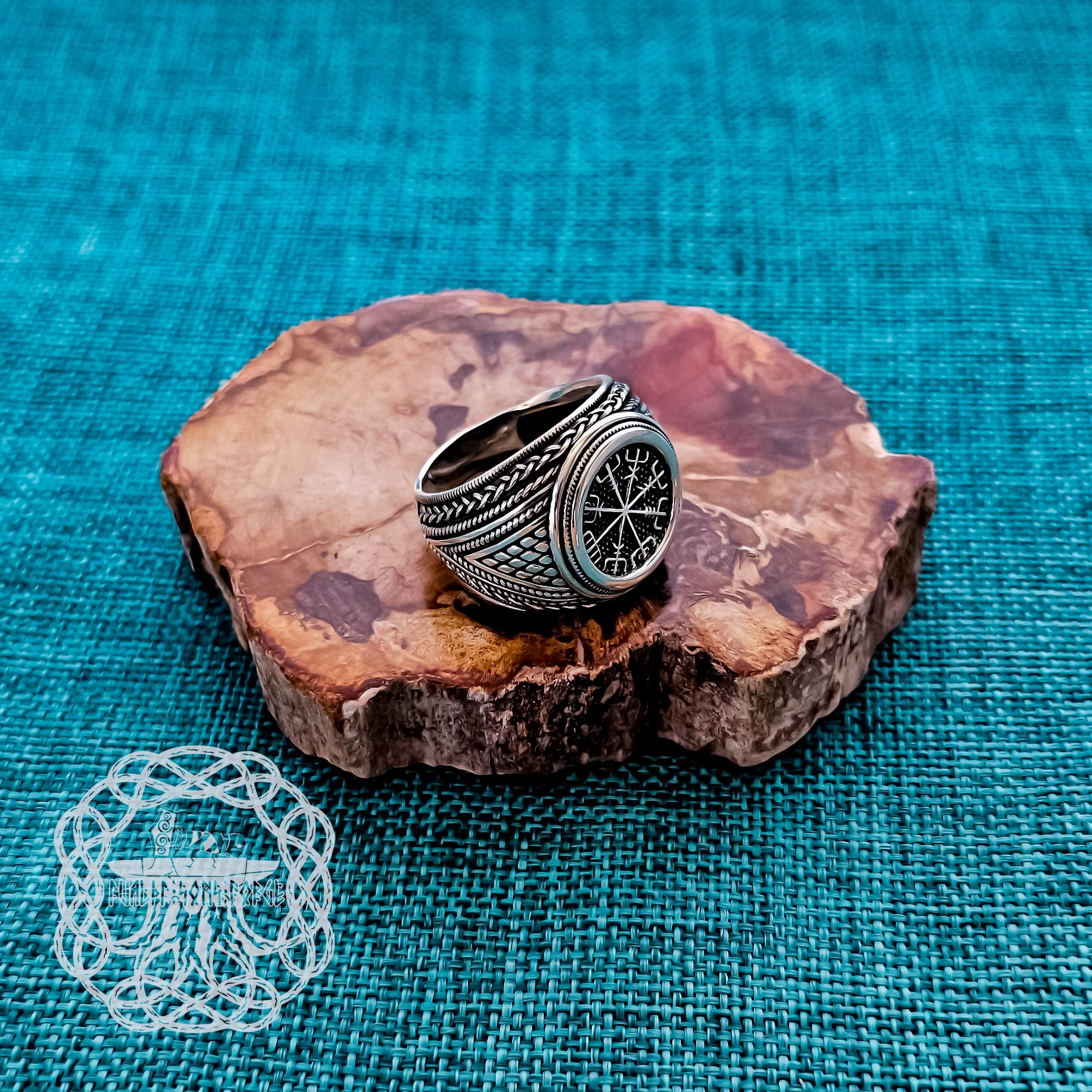 Chevaliere Homme Argent ForFox Bague Chevalière Vegvisir Boussole En Argent Sterling 925 Bijoux Viking Nordique Pour Homme Femme Taille Ajustable Bague Viking Homme