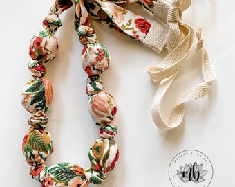 Rifle Paper Co Fabric + Wood Necklace - Garden Party Rosa Necklace | Breastfeeding | Nursing Necklace | Natural | Crunchy | Fabric Neckwear