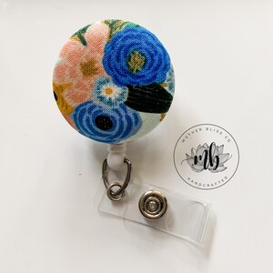 Interchangeable Badge Reel | Rifle Paper Co - Petite Garden in Blue | Nurse Name Badge ID Holder | Personalized Retractable